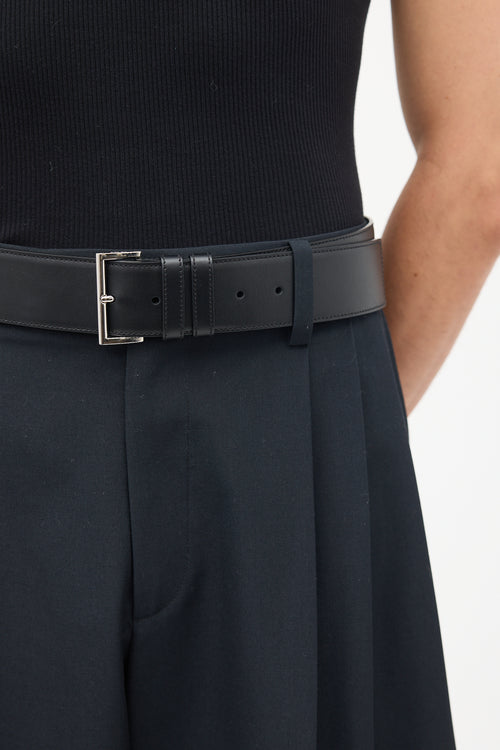 Prada Black Leather Square Buckle Belt