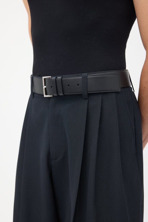 Prada Black Leather Square Buckle Belt