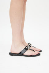 Prada Black & Silver Chain T-Strap Sandal