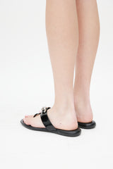 Prada Black & Silver Chain T-Strap Sandal