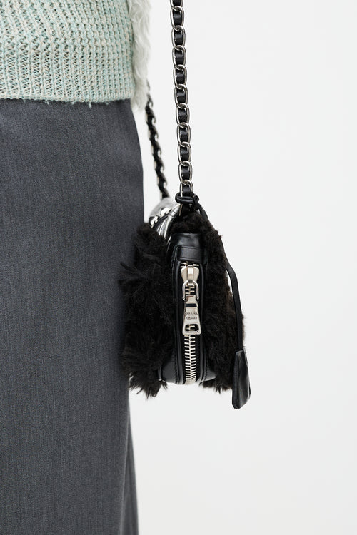 Prada Black & Silver Faux Fur Stud Bag