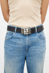 Prada Black & Silver Leather Jewel Belt