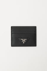 Prada Black & Silver Leather Logo Cardholder