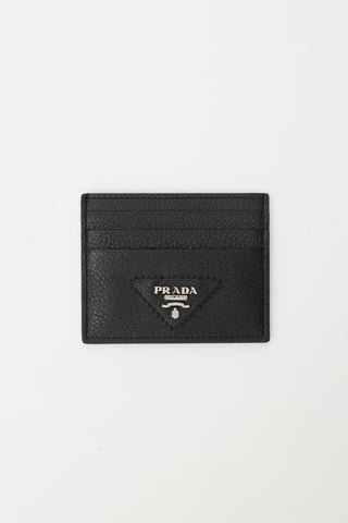Prada Black & Silver Leather Logo Cardholder
