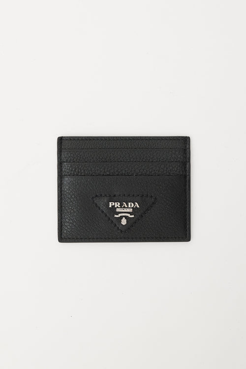 Prada Black & Silver Leather Logo Cardholder