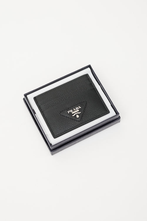 Prada Black & Silver Leather Logo Cardholder