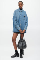 Prada Black & Silver Leather Studded Bucket Bag