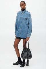 Prada Black & Silver Leather Studded Bucket Bag