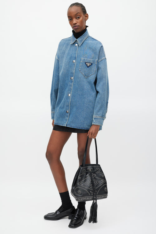 Prada Black & Silver Leather Studded Bucket Bag