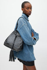 Prada Black & Silver Leather Studded Bucket Bag