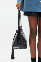 Prada Black & Silver Leather Studded Bucket Bag