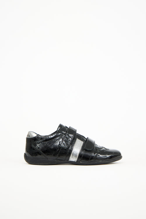 Prada Black & Silver Patent Leather Velcro Sneaker