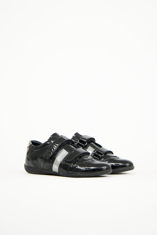 Prada Black & Silver Patent Leather Velcro Sneaker