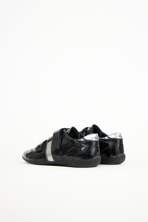 Prada Black & Silver Patent Leather Velcro Sneaker