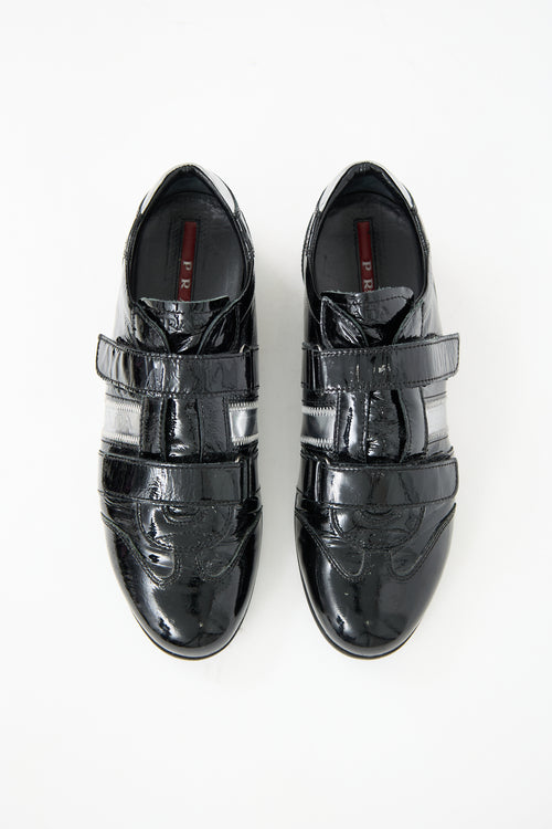 Prada Black & Silver Patent Leather Velcro Sneaker