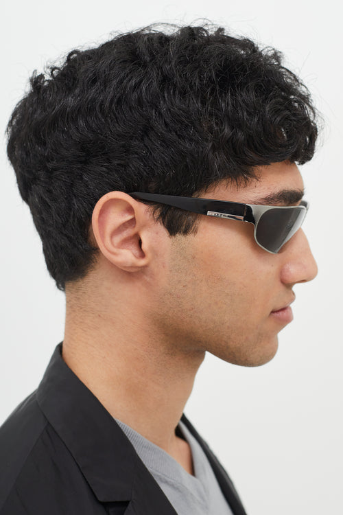 Prada Black & Silver Oval SPR53F Sunglasses