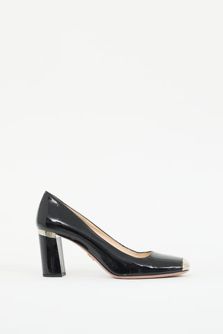 Prada Black & Silver Patent Leather Pump