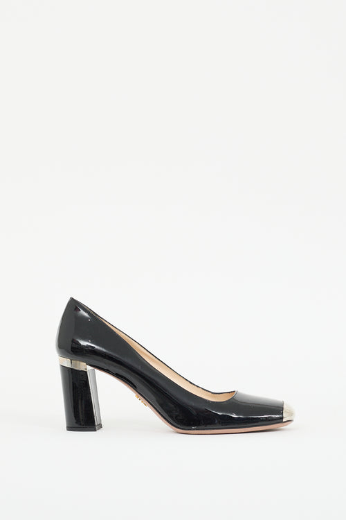 Prada Black & Silver Patent Leather Pump