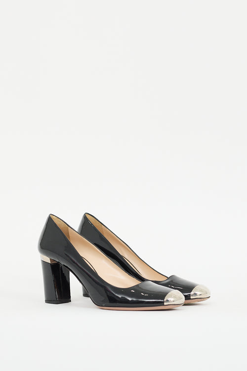 Prada Black & Silver Patent Leather Pump