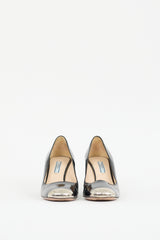 Prada Black & Silver Patent Leather Pump