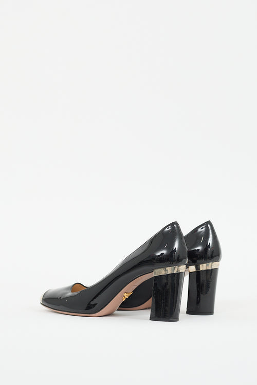 Prada Black & Silver Patent Leather Pump