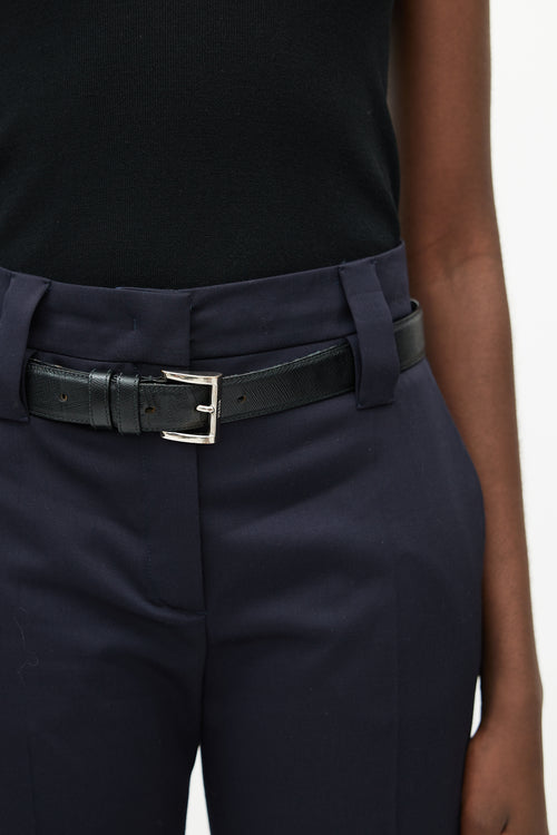 Prada Black & Silver Saffiano Belt