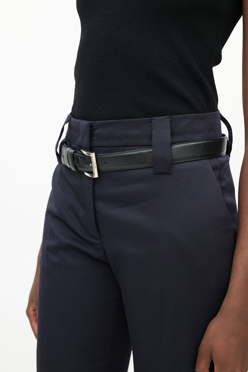 Prada Black & Silver Saffiano Belt