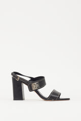 Prada Black & Silver Turn Lock Leather Heel