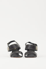 Prada Black & Silver Turn Lock Leather Heel