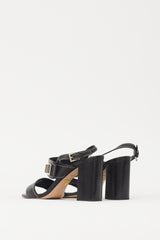 Prada Black & Silver Turn Lock Leather Heel