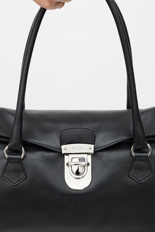 Prada Black & Silver Vitello Leather Bag
