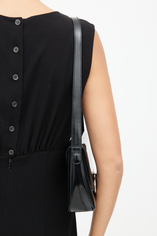 Prada Black Spazzolato Leather & Silver Buckle Shoulder Bag