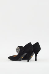 Prada Black Suede Embellished Strap Pump