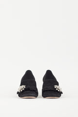 Prada Black Suede & Silver Flower Brooch Pump