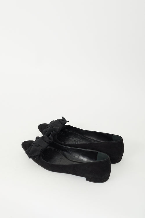 Prada Black Suede Pointed Toe Bow Flat