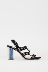 Prada Black Suede & Silver Grommet Caged Heel