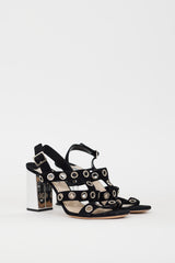 Prada Black Suede & Silver Grommet Caged Heel