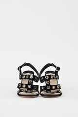 Prada Black Suede & Silver Grommet Caged Heel