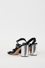 Prada Black Suede & Silver Grommet Caged Heel