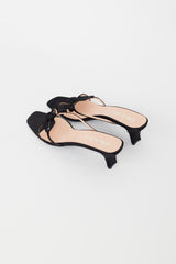 Prada Black Satin Embellished Rosette Heel