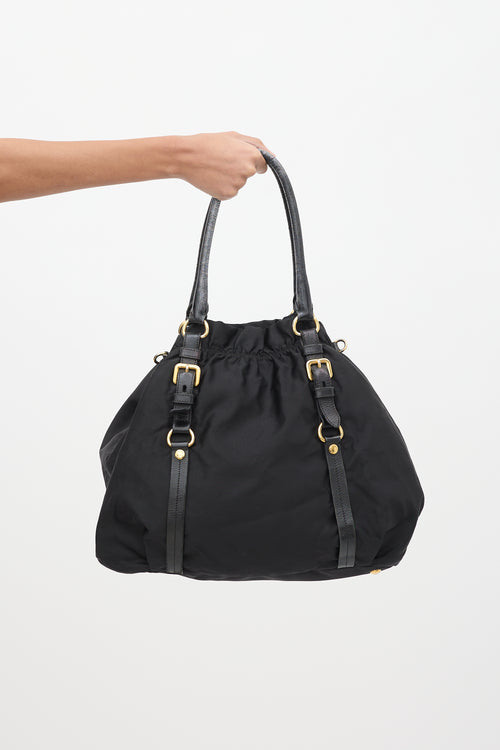 Prada Black Tessuto Nylon Jacquard Logo Tote Bag