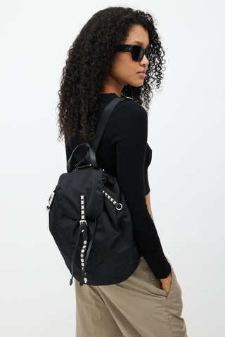 Prada Black Tessuto Vela Studded Backpack