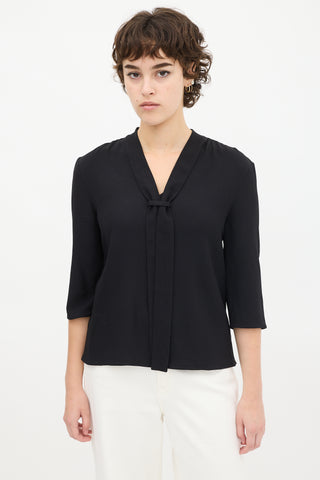 Prada Black Tie V-Neck Top