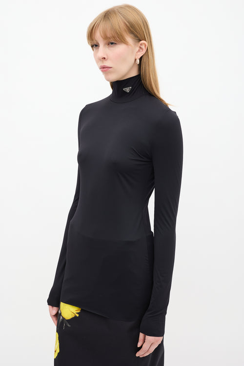 Prada Black Triangle Logo Mock Neck Top