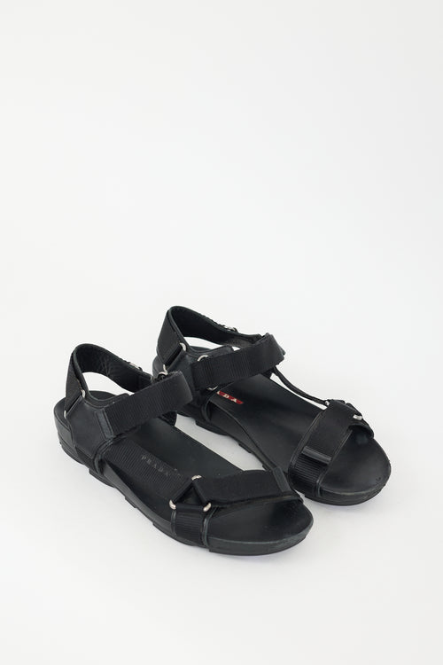 Prada Black Velcro Strapped Sandal