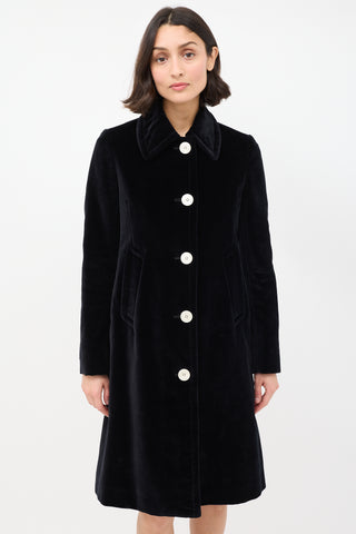 Prada Black Velvet Mid Length Over Coat