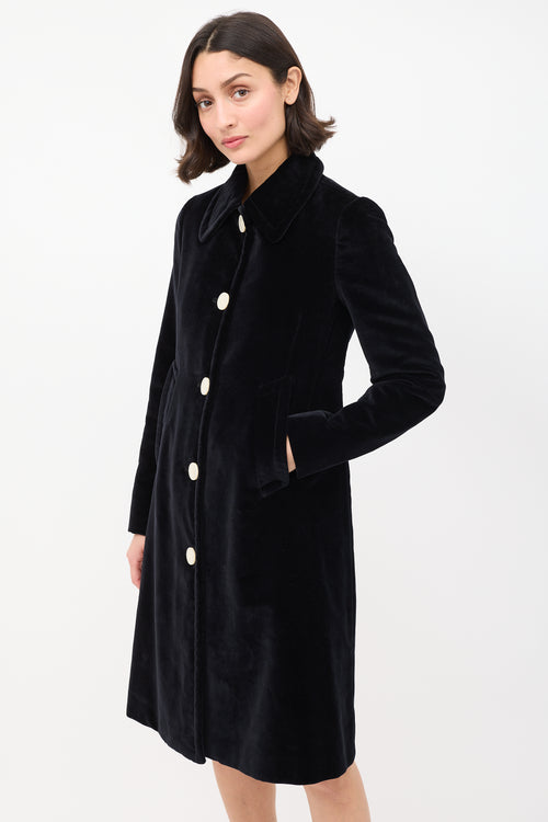 Prada Black Velvet Mid Length Over Coat