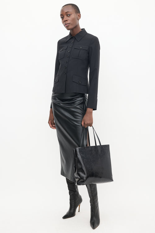 Prada Black Leather Embossed Tote