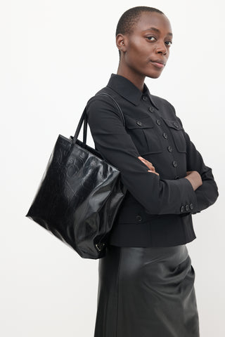 Prada Black Leather Embossed Tote