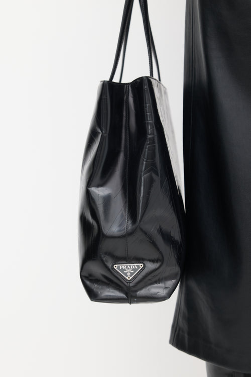 Prada Black Leather Embossed Tote